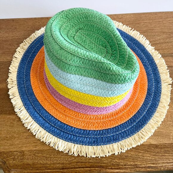 Boden Packable Sea Stripe Staw Fringe Multi-Color Stripe Sun Summer Hat M/L - Picture 7 of 13